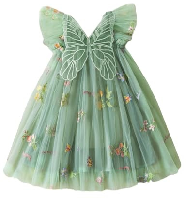 UUAISSO Vestito Tutu Bambina Senza Maniche Vestito Tulle Farfalla Ricamo Festa Compleanno Principessa Vestito Estivo Verde 3-4 anni