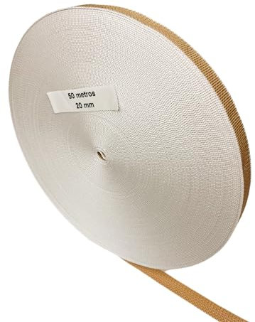 Cinta para Persianas 20 mm de Ancho 50 m - Color Beige | Cuerda de repuesto para Carretes de Persiana | Resiste los Rayos UV | Color Beige Cinta Recogedor Persiana 20 mm x 50 metros