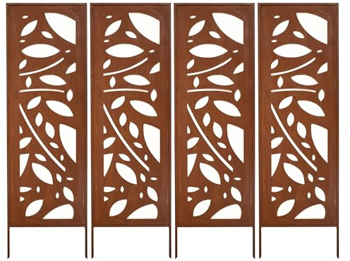 Kapaga - Lot de 4 Brise-vues en Métal Corten 160 x 50 cm - Effet Rouillé - Paravent Rustique pour Jardin - Panneaux de Protection Extérieurs - Élément Décoratif de Jardin - Clôture Déco (Imprimé 2)