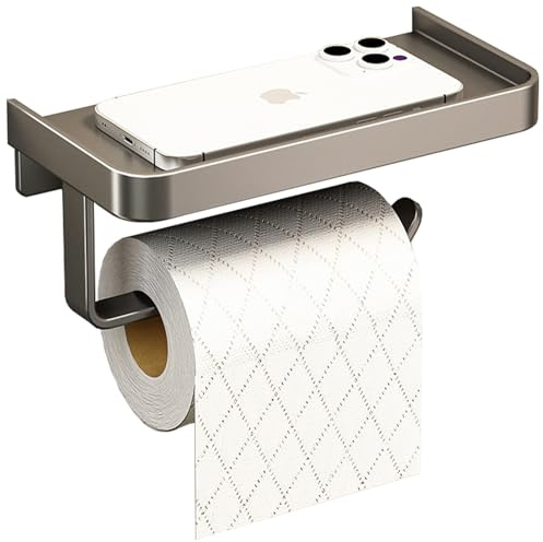 SNZ Toilettenpapierhalter ohne Bohren, Klopapierhalter mit Ablage für Badezimmer, Selbstklebend oder Schraubbar, Rostfrei Wasserdicht, WC Rollenhalter für Handy und Klopapier