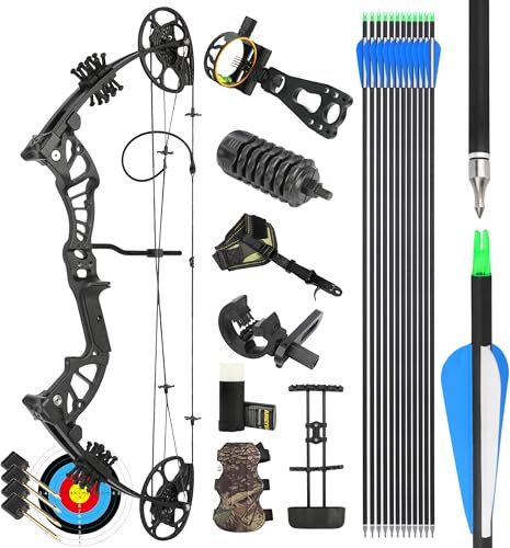 surwolf 27.5 Jugend Compoundbogen 15-45lbs Einstellbare Junior Jagdbogen und Pfeil Set 18.25”-29” Draw Länge für Jugend und Kinder Bogenschießen Jagd Ziel Schießen Praxis RH (schwarz-set1)
