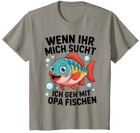 Kinder Angeln Fischen mit Opa lustiger Fisch T-Shirt