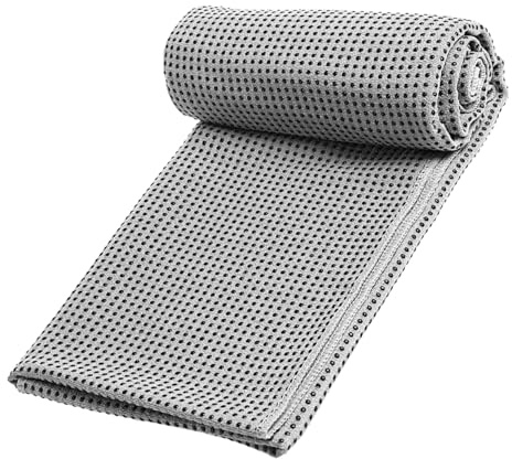 Sweetfularyeen 1 serviette de yoga, respirante et absorbant la transpiration, lavable en machine, serviettes de yoga, particules antidérapantes, convient pour Pilates, fitness, méditation (gris)