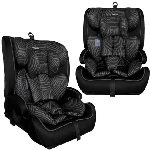 XOMAX HC02S Kindersitz ISOFIX 9–36 kg | ECE R129 i-Size | Gruppe 1/2/3 mit 5-Punkt-Gurt & Top Tether | mitwachsender Auto-Kindersitz höhenverstellbar, Sitzerhöhung (Streifen-Schwarz-Weiß)