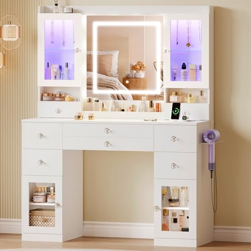Dripex Dressing Table with Mirror, Vanity Desk with Show Cabinets & Drawers
