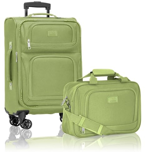 U.S. Traveler Rio Lightweight Softside Rolling Carry-on Suitcase, 4-Wheel Set, Light Green