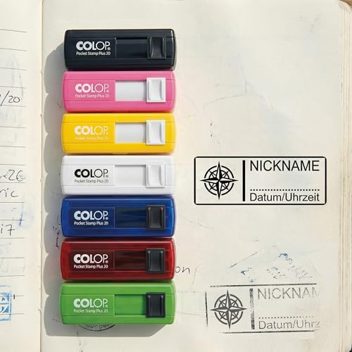 Dekolando Geocaching-stämpel, vinddros, kompass 35 x 13 mm – personlig fickstämpel – stämpel personlig för geocaching-utrustning, geocache-loggbok och personlig namnstämpel
