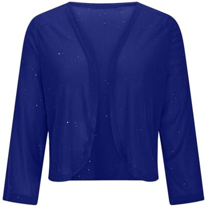 Glittertoppar damer paljetter, bolero damer festlig med glitter kofta elegant bomberjacka glänsande långärmad casual toppar cropped axelremsväska mode kofta öppen party outfit, blå, S