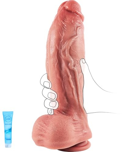 Sexgene 10 Inch Realistic Huge Thick Dildo Sex Toys, 8 Inch Girth Real Skin Dual Density Silicone Big Curved Dildo for G Spot and Anal Play, Lifelike Long Anal Dildos Sex Toy for Women Men Gay