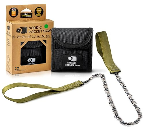 Nordic Pocket Saw Kedjesåg ORIGINAL - 65 cm & 132 g - Lätt och kraftfull campingsåg med nylonfodral - Ficksåg för vandring & outdoor – Grensåg – Survival prepping kit – Verktyg för överlevnad