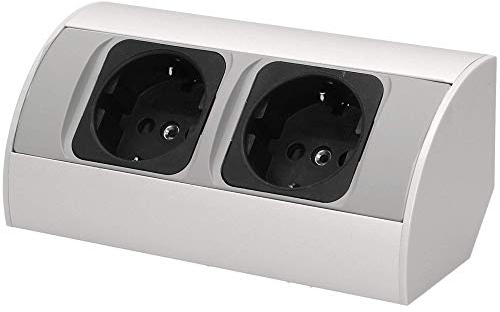 Orno AE-1303/G(GS) Ecksteckdose 2 Fach, Ideal für Küche, Büro und Arbeitsplatte, 45° Aufbau-Montage 3680W 16A