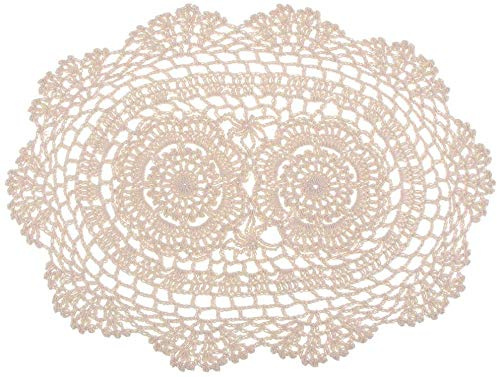 Tenlacum Häkel-Tischsets aus Baumwolle mit Spitze, ovale Form, Beige, 25 x 35 cm, Sofabezug, Untersetzer, Baumwoll-Tischsets (1 Stück)