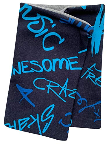 Wollhuhn Öko Leichter Jungen/Mädchen Jersey Schlupfschal/Halstuch/Loop Baumwolle Viele Motive Sommer/Übergangszeiten 20212030 (Cool Music Blautöne)
