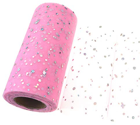 Lumeiy Rotolo di tulle Paillettes glitterate Bobina Tutu Matrimonio Festa di Natale Decorazione di compleanno Articoli da regalo fatti a mano(rosa)