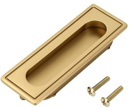 ViaGasaFamido Tirador empotrado para cajón y gabinete, tirador al ras de latón para muebles, tirador de dedo plano invisible con 2 tornillos para puerta corrediza y otros sujetadores