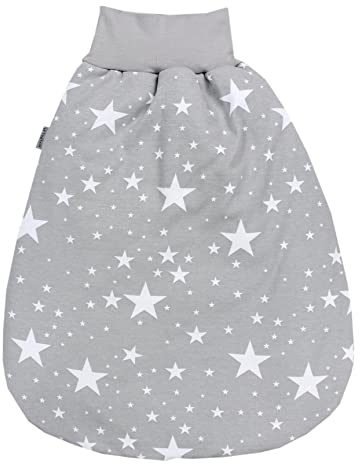 TupTam Baby Unisex Strampelsack mit breitem Bund Wattiert, Farbe: Weiße Sterne/Grau, Größe: 0-6 Monate