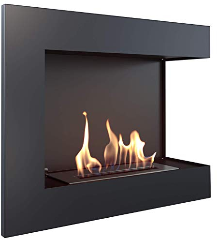 KRATKI Biokamin 600x280mm Linker Wandkamin Ethanol Kamin Dekokamin schwarz Eck-Kamin