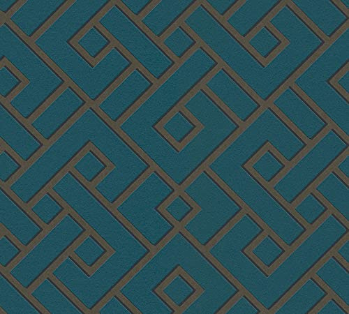 Michalsky Living geometrische Tapete Change is good Magic Meander Vliestapete grün schwarz bronzefarben matt glänzend fein strukturiert 379843