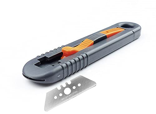 LÈGE 2 : Cutter couteau pro de sécurité Mure & Peyrot, multi-usage, à GRANDE lame rétractable (65 mm) + blocage possible au repos. Pour droitier et gaucher. Lame acier à bouts ronds, réversible.