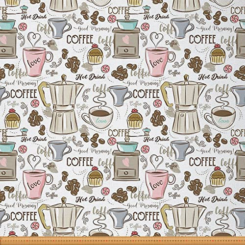 The Yard, tessuto da tappezzeria con motivo a chicchi di caffè, tessuto vintage per macchine da caffè espresso per progetti fai da te, tessuto impermeabile, 5 m, lunghezza 460 x larghezza 150 cm,