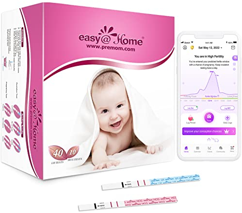 Easy@Home 40 Ovulationstest + 10 Schwangerschaftstest Frühtest - Empfidlich Kinderwunsch Fruchtbarkeitstests für Eisprung 25 mIU/ml und Schwangerschaftstests 10 mIU/ml mit Optimaler Sensitivität