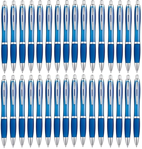 Libetui 50 Kugelschreiber Blau – blauschreibende Kulis Set | Druckkugelschreiber mit blauer Mine, Großraummine, rutschfester Griffzone & Clip, für Büro, Schule, Uni & Praxis