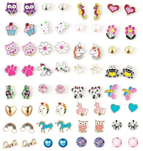 JUZICHEN 32 Paires Boucle d Oreille Enfants Fille, Hypoallergénique Boucles d'Oreilles Ensemble, Acier Inoxydable Enfants Mignon Boucles D'Oreilles, Animal Fruit Perle Fleur, Für Mädchen Damen