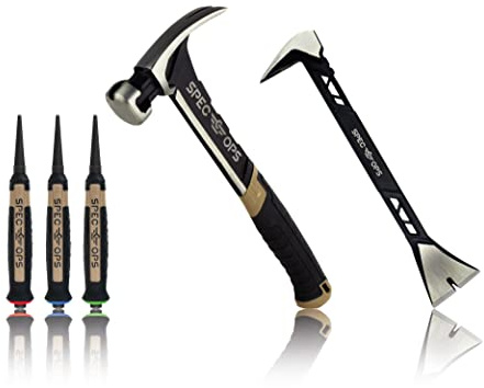 Spec Ops Tools 3-Piece Tool Set, Includes 20 oz Nailing Hammer, 11 Molding Pry Bar, 3-Piece Nail Set, 3% Donated to Veterans