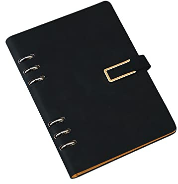 SEIWEI A5 Binder Notizbuch 6 Ringe Ledereinband Notizbuch Einfaches Tagebuch Notizbuch mit Nachfüllpapier Reisebinder für Tagebuch, persönlicher Planer, Business, Schwarz