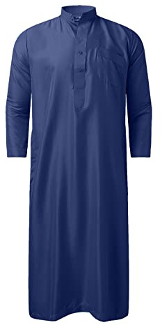 Générique Djellaba Homme Musulman Col Montant Islamique Vêtements De Prière Qamis Caftan Manche Longue Couleur Unie Moyen-Orient Pakistan Caftan Musulmans Musulman Chemise De Nuit Longue