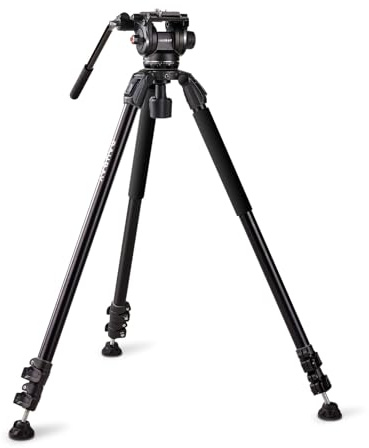 RAUBAY 70.8 Video Camera Tripod, Heavy-Duty 360° Pan & 165° Tilt Fluid Head, 75mm Bowl Base, Aluminum Legs, QR Plate, Max. Load 17.6lb for DSLR/Camcorder (DV-3)