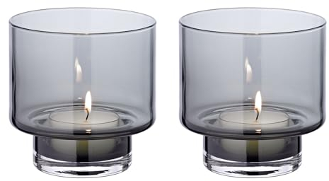 Edzard Lanterns Set of 2, Dark Mouth-Blown Glass, 11 cm Diameter, for Maxi Tea Lights, Grey, Glass, Tabletop, 0.4 kg