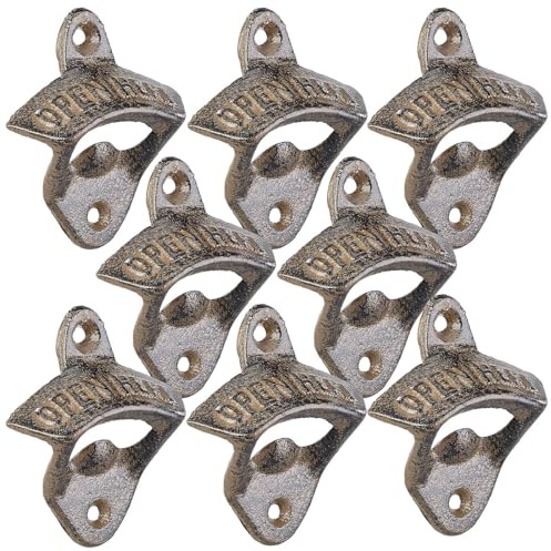 Cucina di Modena Wand Flaschen Öffner: 8er-Set Gusseisen-Flaschenöffner zur Wandmontage, je 70 x 81 mm, 101 g (Flaschenöffner Bierflasche, Metall, Bier)
