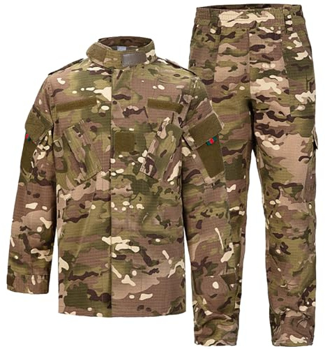 QIYUANT Enfant en Plein Air Vêtements Tactiques Ensembles T-Shirt et Pantalon Airsoft Militaire Camouflage Printemps Été Automne Randonnée Chasse Camping Combat (CP/Veste + Pantalon, 150)