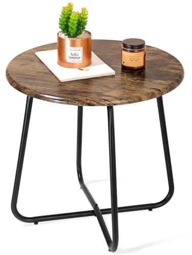 WDSHIYI Patio Outdoor Side Snack Table,Small Round Anti-Rust Metal Style for Garden Balcony, Yard,Living Room,Antique Brown