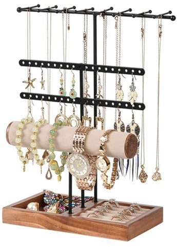 Présentoir à Bijoux, Presentoir Boucle D'oreille avec Base, Arbre à Bijoux à 5 Niveaux, Support pour Montre et Boucles d'Oreilles, pour Chaînes Boucles d'Oreilles Bagues Bracelets Montres (Noir)