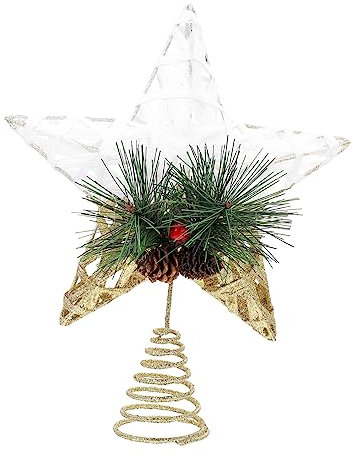 RORPOIR Stern-weihnachtsbaumspitze Aus Holz Und Eisen Pentagramm-Dekoration Als Baumspitzen-Stern-Ornament Weihnachtsbaum-Dekoration Für Weihnachtsfeier Und Party