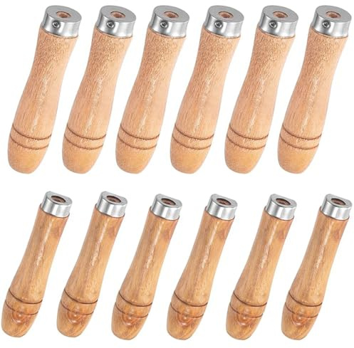 12 manici in legno, 6 manici grandi in legno per lima da 25,4 a 30,5 cm e 6 manici in legno medio per lime da 15,2 a 20,3 cm, manico per cacciavite a mano con collari in metallo, foro rotondo piccolo