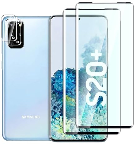 Dlxiks Panzer Schutz Glas für Samsung Galaxy S20 Plus, 2 Stück Schutzfolie Mit 2 Stück Kameraschutz, 9H Härte, Anti-Kratzen, HD Klar Displayschutzfolie für Samsung Galaxy S20 Plus