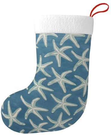 Longzehao Starfish Coastal Wool Print Christmas decorative socks,17.7 in Xmas Stockings with Plush for Christmas party