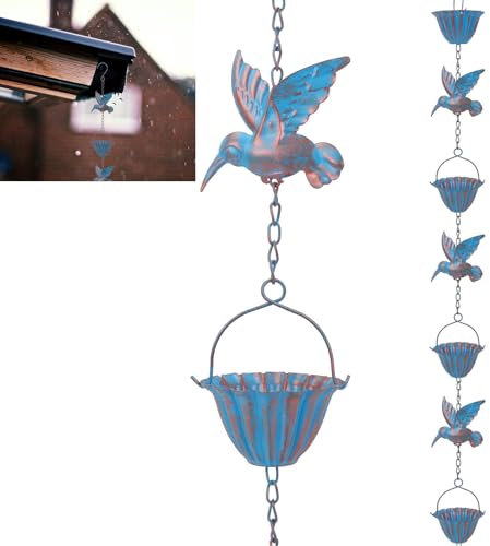 BigKing Catena per acqua piovana colibrì per grondaie, catena antipioggia sospesa per il drenaggio dell'acqua, catena per grondaia, decorazione per pescherecci e tubi di scarico