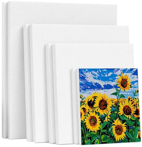 8 Pezzi Tela per Dipingere, Set Telaio Pittura Bianca, Pannelli Canvas Cotone per Artisti, Studenti, Principianti, Disegnare Art per Olio, Acrilici, Fare Schizzi (15x15cm, 20x20cm, 25x25cm, 30x30cm)