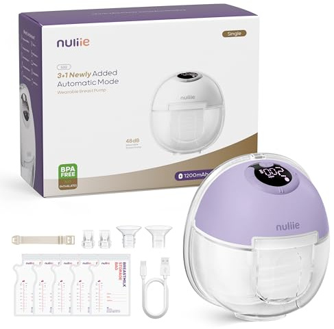 Nuliie Milchpumpe Elektrisch tragbare S32, 4 Modi, 9 Stufen, 24mm Flansch mit LED-Anzeige, Zusätzlich 1 Stück Flansch 18mm&21mm und Austauschbare Entenventile (1Pack, Violet)