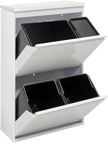 ARREGUI CR621-B2 Poubelle de Recyclage Cuisine 4 Bacs | 23+11+17+17 L (68 L) | Poubelle de Tri Sélectif 4 Rangements et Plateau supérieur | Poubelle 4 Seaux | avec Seau de 23 L pour Emballages | blanc