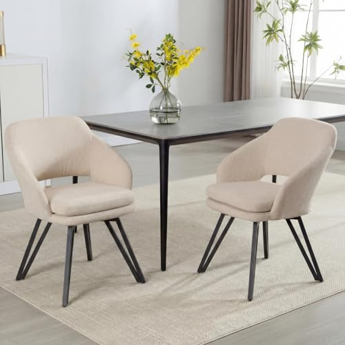 Ya-Home Chaises de Salle à Manger Pivotante Lot de 2 Chaise de Cuisine en Lin Chaise Moderne à Dîner Chaise Confortable pour Salon Chambre Restaurant avec Pieds en Métal, Avoine