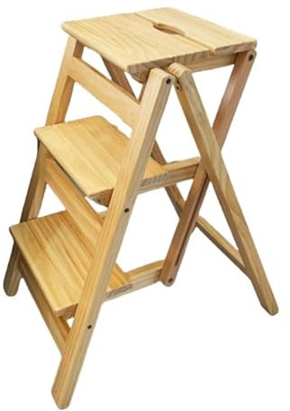 ZUGLQYSX Zusammenklappbare Holzleiter Klappbare 3-stufige Trittleiter, multifunktionale 3-in-1-Küchentreppe aus Holz, Präsentationsleiter und Lagerregal for Bibliothek, Zuhause FüR Haus Und Camping