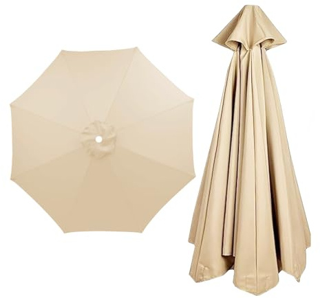 Telo Di Ricambio Per Parassole, Replacement Parasol Cover 2/2.5M/2.7M/3.5M 6 Arms/8 Arms, Impermeabile, Protezione Dai Raggi UV Telo Ombrellone, Durevole Resistente Alle Intemperie(Beige,2.7M/6Ribs)