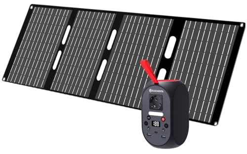 ELECAENTA Tragbare Powerstation 99Wh LiFePO4-Akku mit 40W Solar Ladegerät, 120W Solar Generatoren mit PD 30W/AC/DC Ausgabe Back-up-Akku für Reise Outdoor Camping