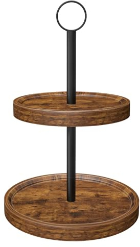 Tiered Tray Stand, Rustic Two Tier Decorative Tray with Metal Handle, Farmhouse 2 Tier Serving Tray, Round Cake Cupcake Stand for Coffee Bar Home Party Decor Holiday Housewarming Gifts(1-Pack)