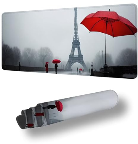 Tapis de Souris XXL 1200 x 600 mm Grand Tapis de Souris Gamer Tour EiffelSous Main Bureau Bords Cousus Antidérapant pour PC, Ordinateur Portable Améliore la Précision et la Vitesse, Parapluie S-3755